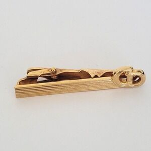 Christian Dior Mens Vintage Gold Tone CD Logo Tie Clip Germany Textured Bar‎